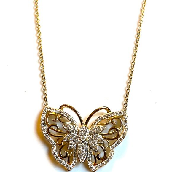 Gold Over Sterling Silver Crystal Butterfly Necklace - Picture 5 of 6